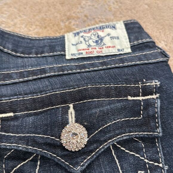 True religion boot cut jeans flap pocket bling buttons size 29 dark wash In EUC - Picture 7 of 11